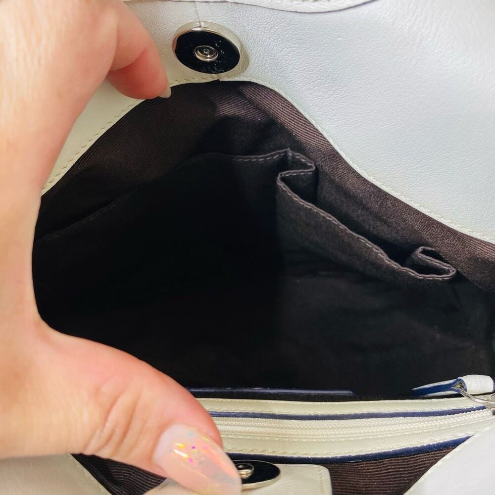 Coach Blue Canvas White Leather Trim Double Handles Shoulder Bag - Picture 10 of 10